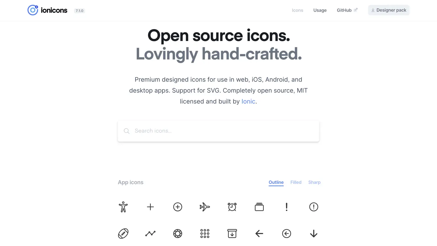 Ionicons 主頁截圖