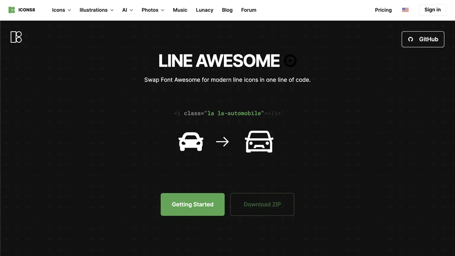 Line Awesome 主頁截圖
